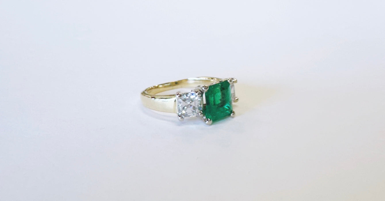 1.70ct Emerald & Asscher cut Diamond Ring