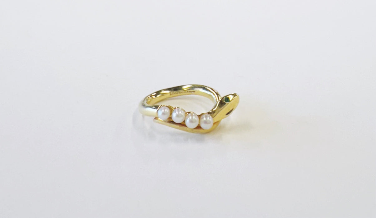 14k Pearl Emerald Snake Ring