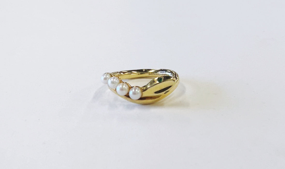 14k Pearl Emerald Snake Ring