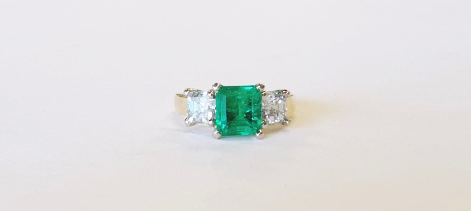 1.70ct Emerald & Asscher cut Diamond Ring