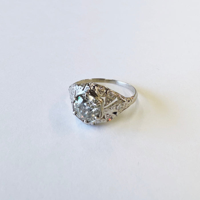 1.30ct Platinum Art Deco Filigree Ring