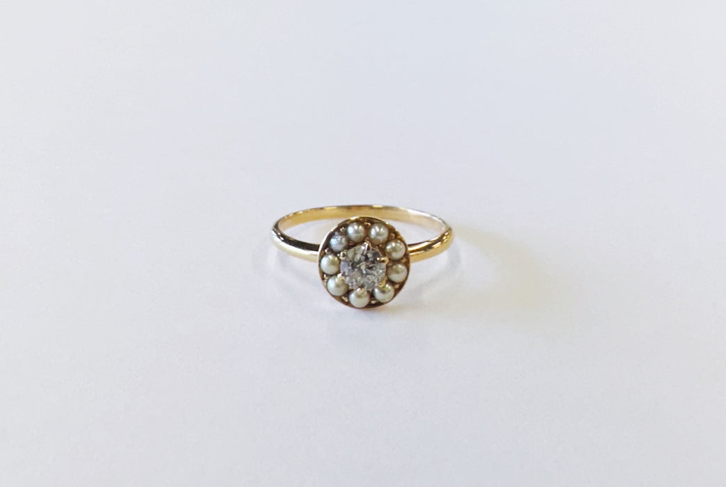 Victorian Seed Pearl and Diamond Ring