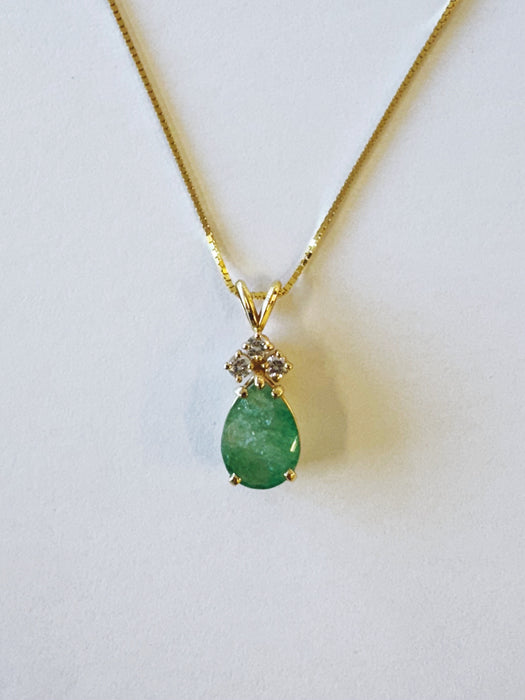 Emerald and Diamond Pear Cut Pendant