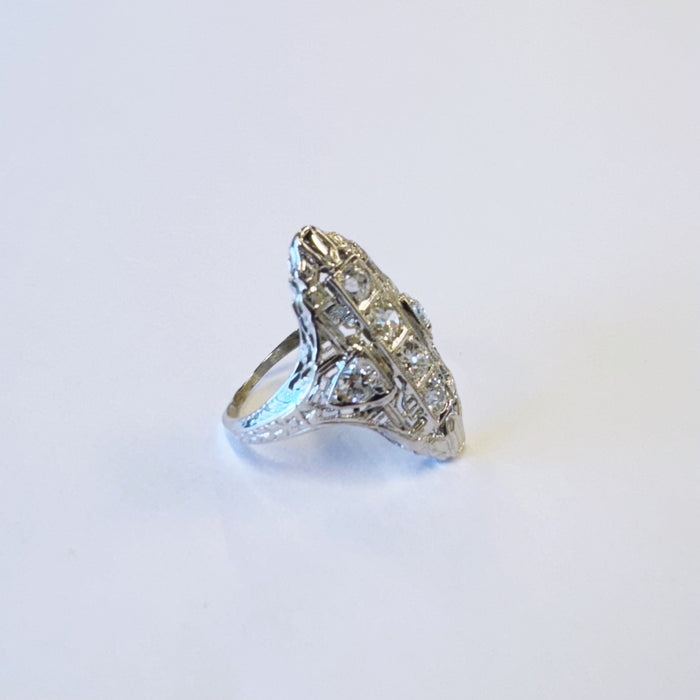 Elongated Filigree Diamond Ring