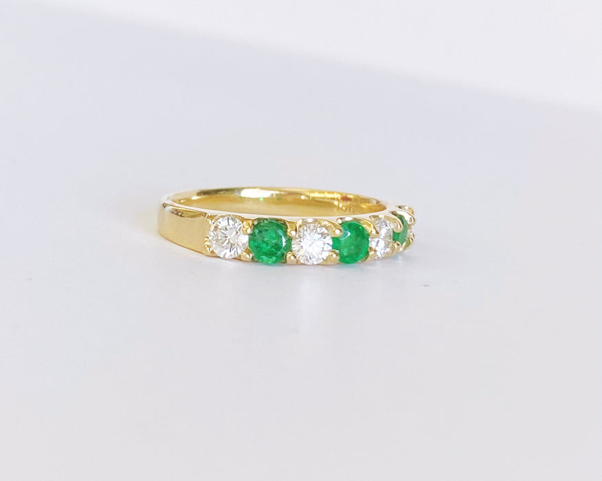 Custom 3 Emerald, 4 Diamond Band 18k