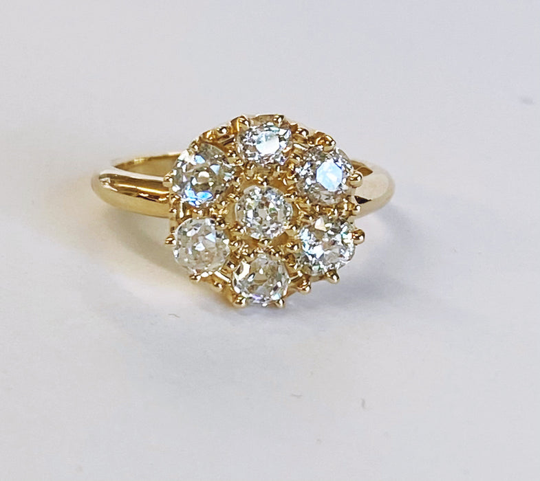 Custom Made Mine cut Diamond Cluster Ring
