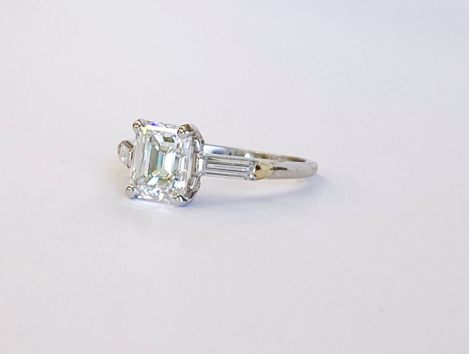 Emerald cut and Baguette Platinum Ring