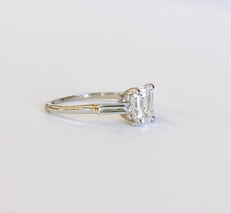 Emerald cut and Baguette Platinum Ring