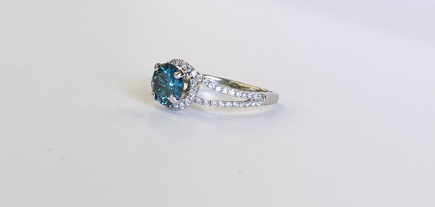 Blue Diamond Halo Ring