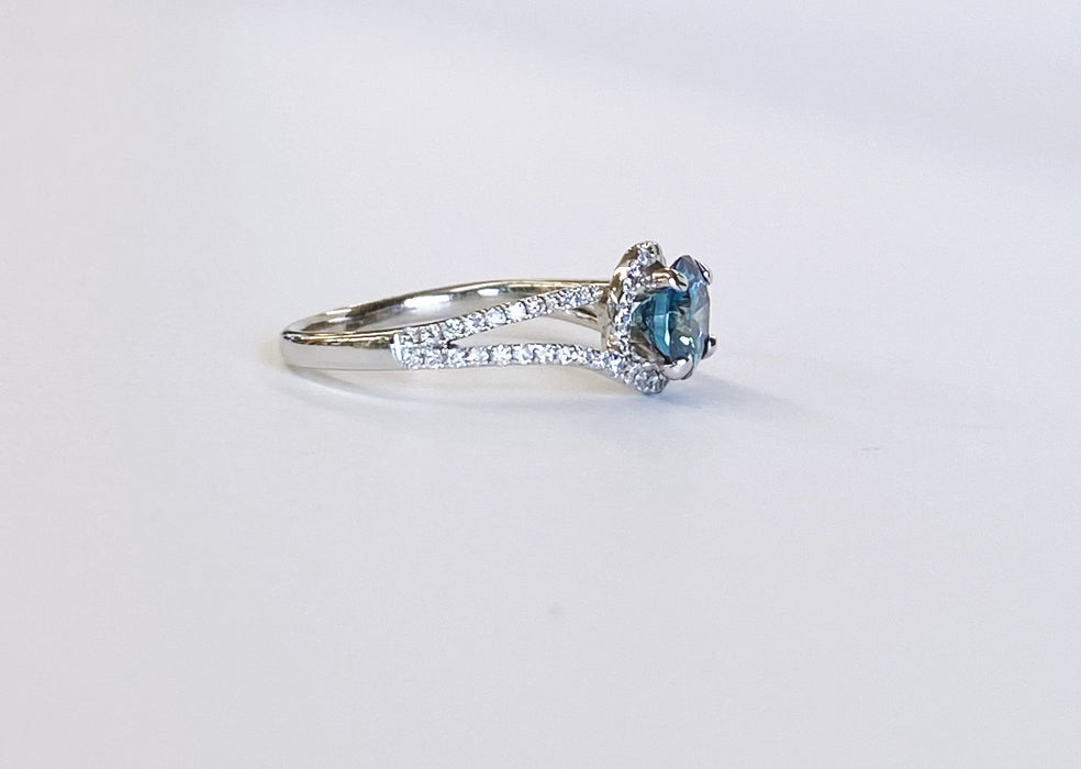 Blue Diamond Halo Ring
