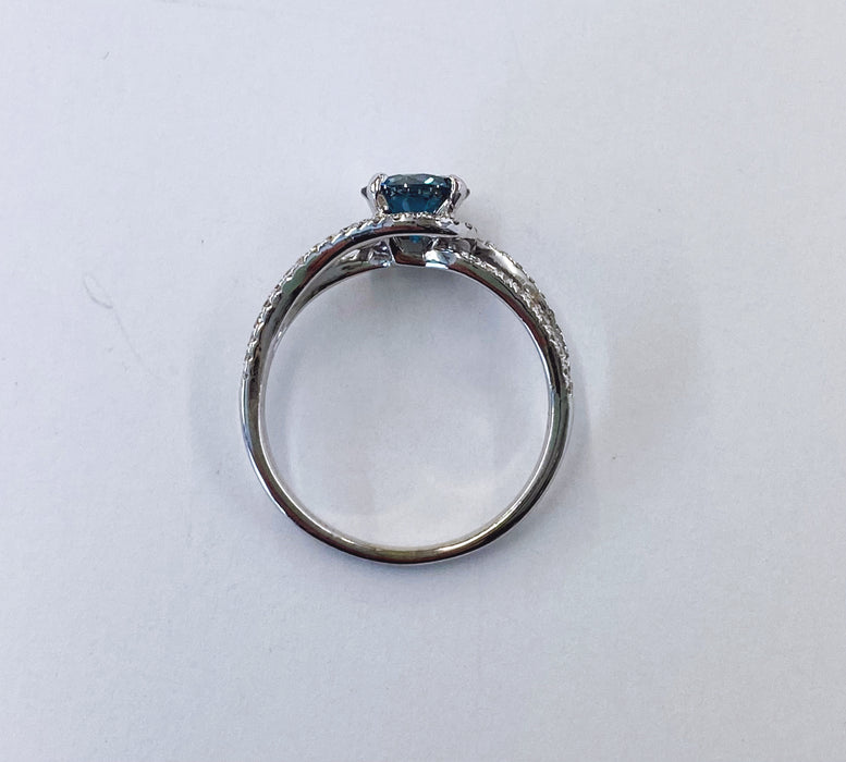 Blue Diamond Halo Ring