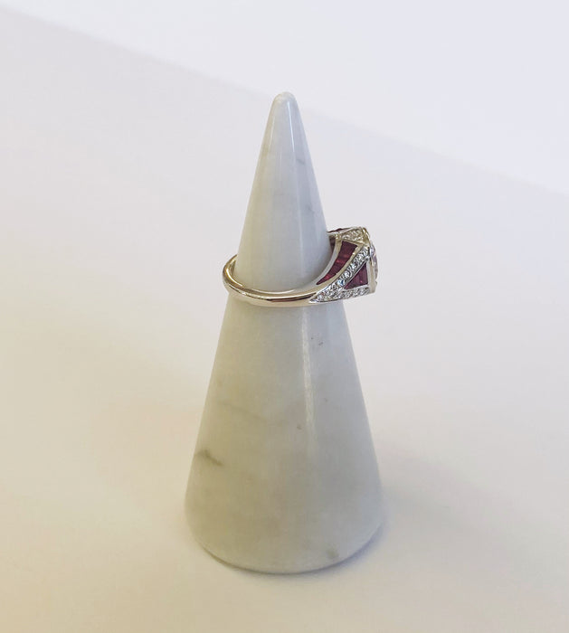 Vintage Inspired Diamond and Ruby Platinum Ring