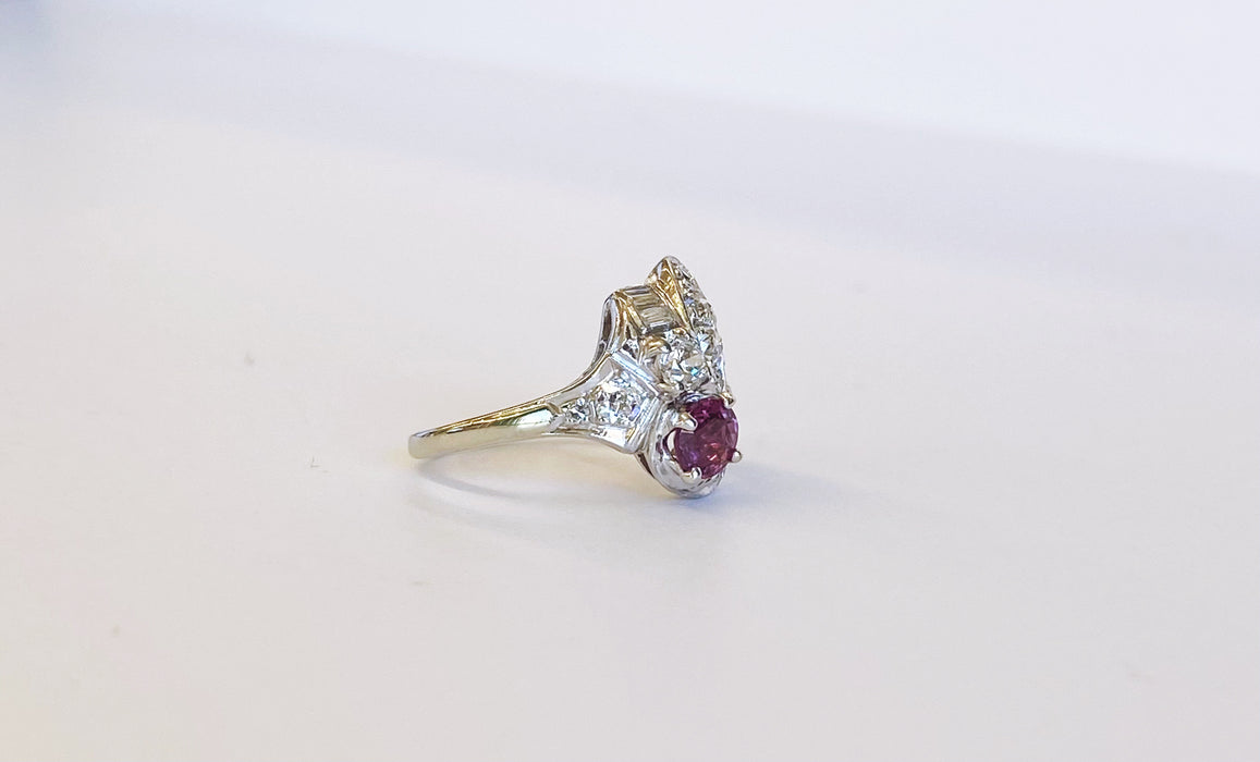 Retro Ruby and Diamond Cocktail Ring