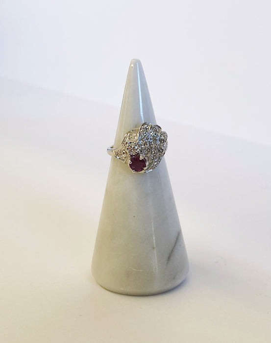 Retro Ruby and Diamond Cocktail Ring