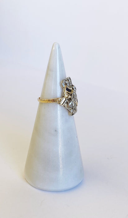 Art Deco White and Yellow Gold Sapphire and Diamond Ring