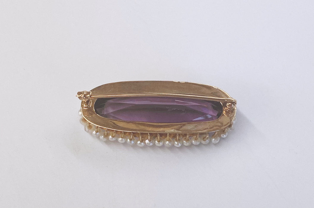 16 carat Amethyst and Pearl Victorian Brooch