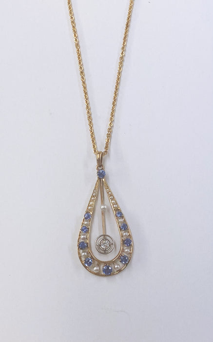 Victorian Sapphire, Diamond and Pearl Pendant