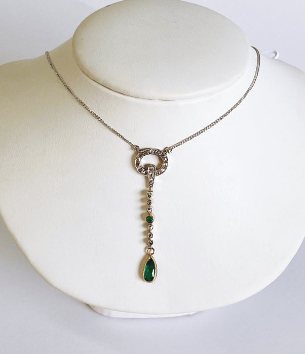 Edwardian Rose cut Diamond and Emerald Necklace