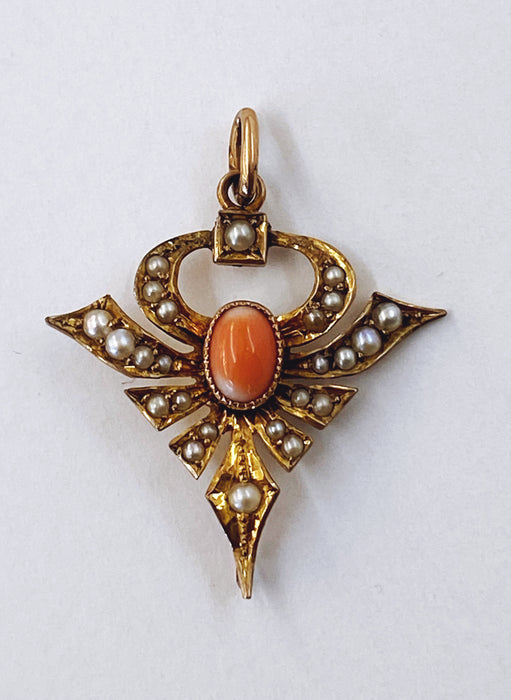 Victorian Coral and Seed Pearl Pendant
