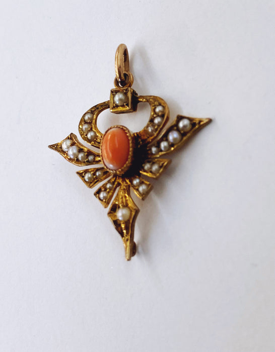 Victorian Coral and Seed Pearl Pendant