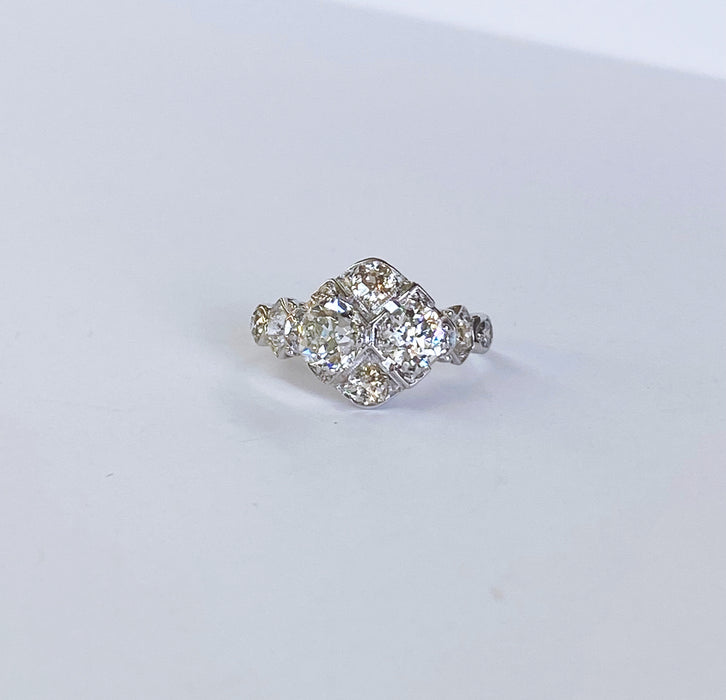 Vintage 4 Center Diamond Platinum Ring