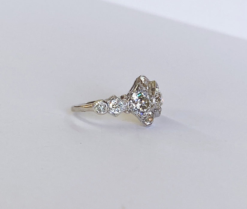 Vintage 4 Center Diamond Platinum Ring