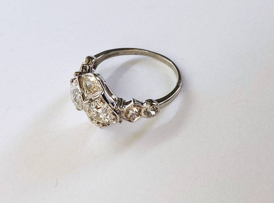 Vintage 4 Center Diamond Platinum Ring