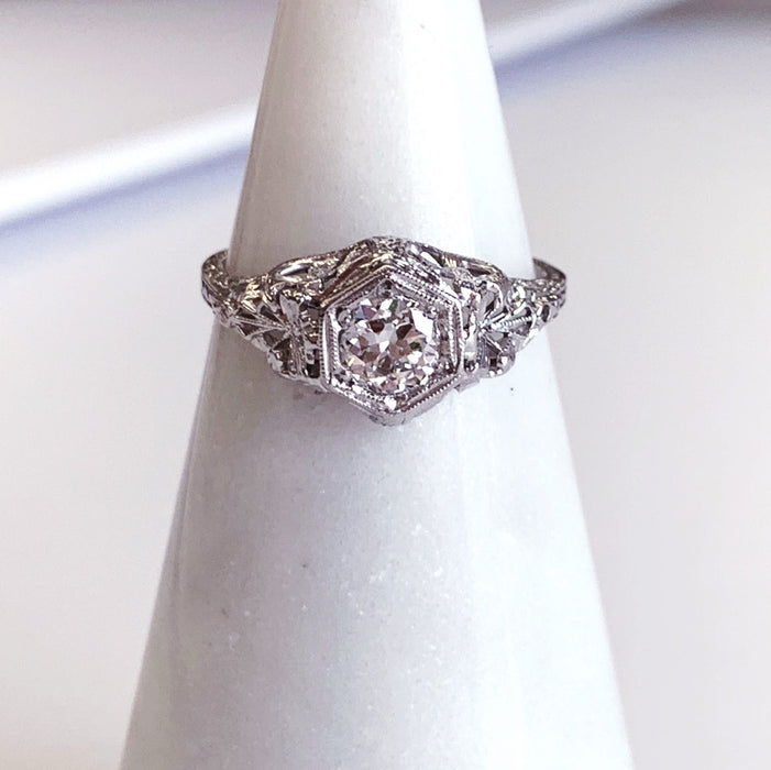 0.48 carat European cut Diamond Filigree Ring