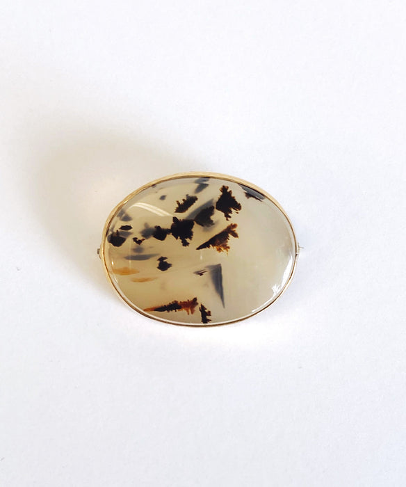 Moss Agate Gold-Filled Pin, Circa 1950's