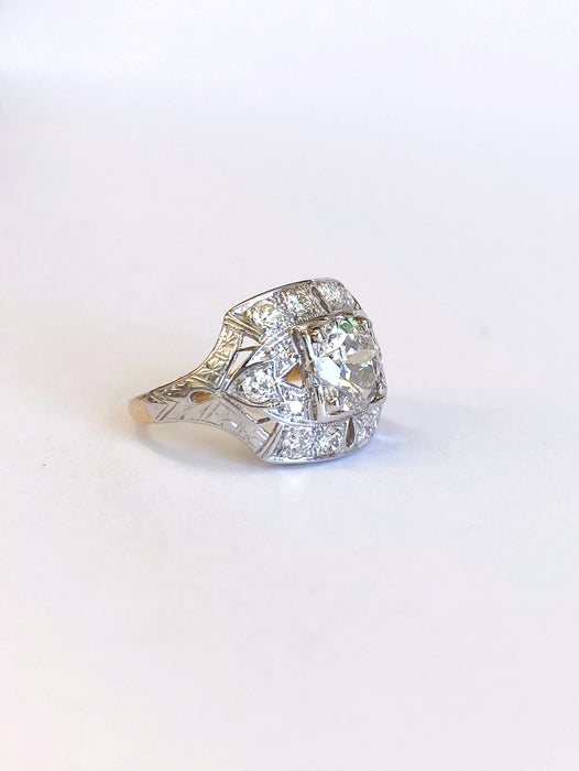 1.06 carat Center Mid Century Platinum and 14k Yellow Gold Diamond Ring