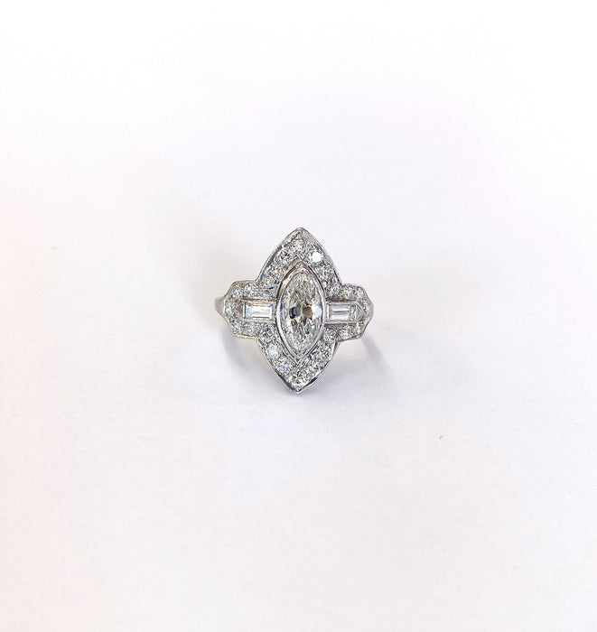 0.95 carat Center Marquise Diamond Ring in Platinum, Mid-Century