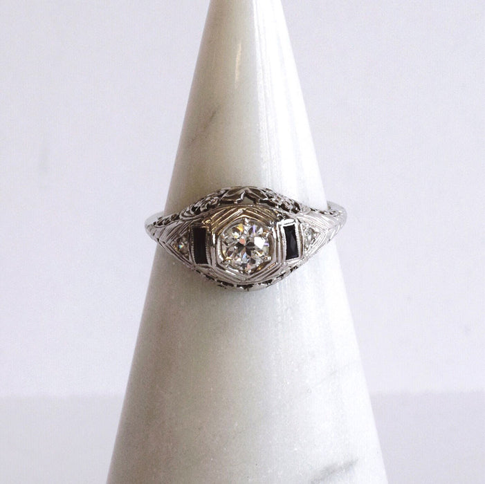 Filigree Diamond and Sapphire Ring