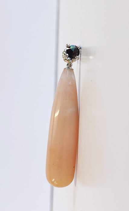 Black Diamond and Pink Opal Drop Earrings