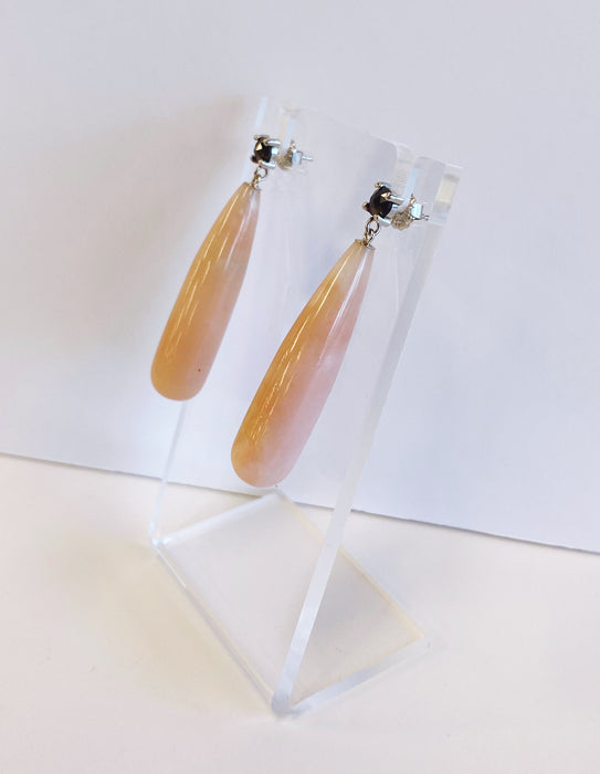 Black Diamond and Pink Opal Drop Earrings