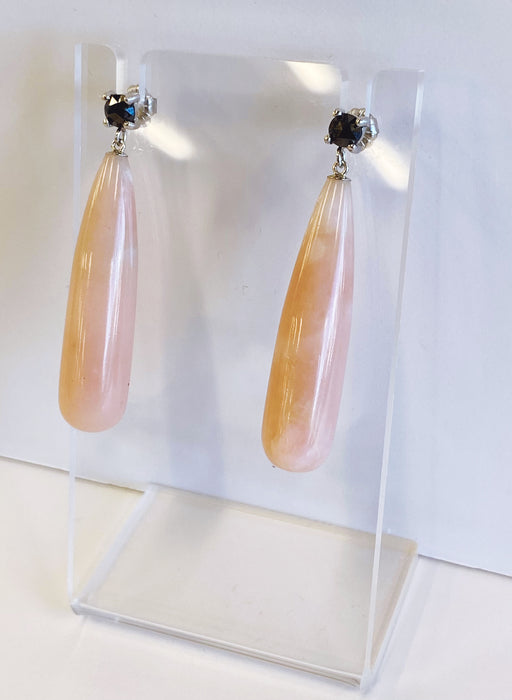 Black Diamond and Pink Opal Drop Earrings