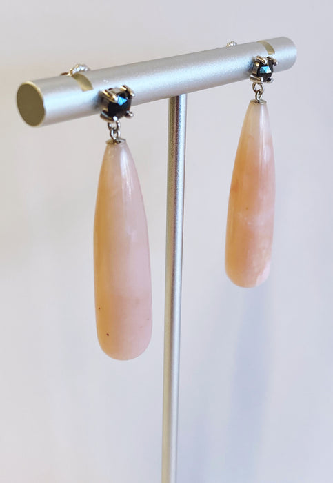 Black Diamond and Pink Opal Drop Earrings