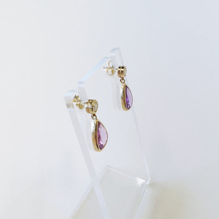 Custom Pink Sapphire Bezel Earrings