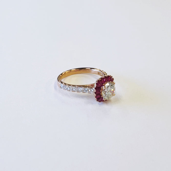 Diamond Ruby Halo Rose Gold Ring