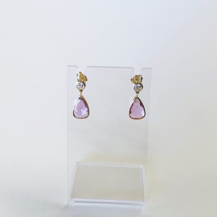 Custom Pink Sapphire Bezel Earrings