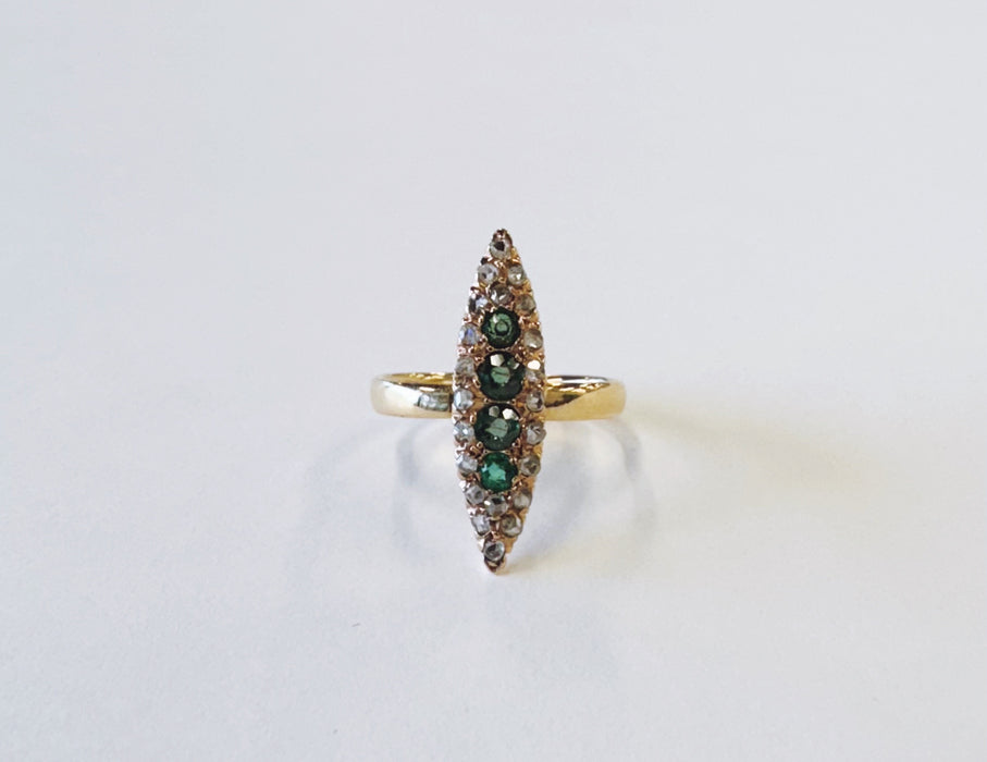 Victorian Emerald Navette Ring