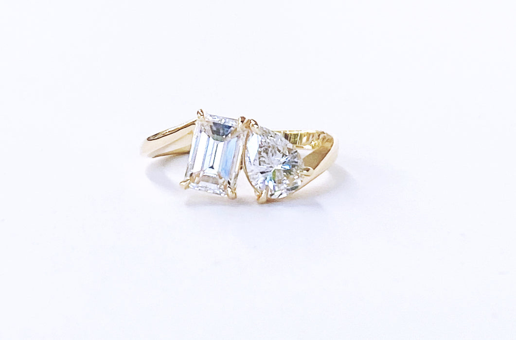 Toi et Moi Custom Emerald cut and Pear Shape Ring