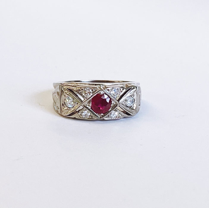 Mid Century Ruby Diamond Ring