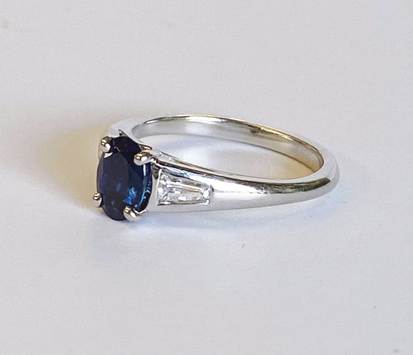 Oval Sapphire and Diamond Platinum Ring