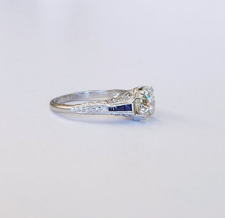 1.89 carat Diamond And Sapphire Platinum Ring