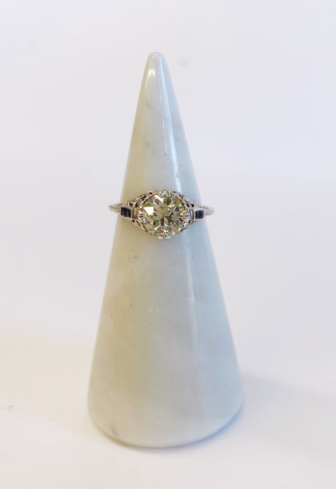 1.58 carat Diamond and Sapphire Filigree Ring