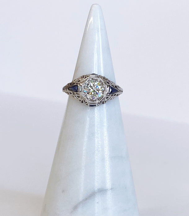 Filigree Sapphire and Diamond Ring