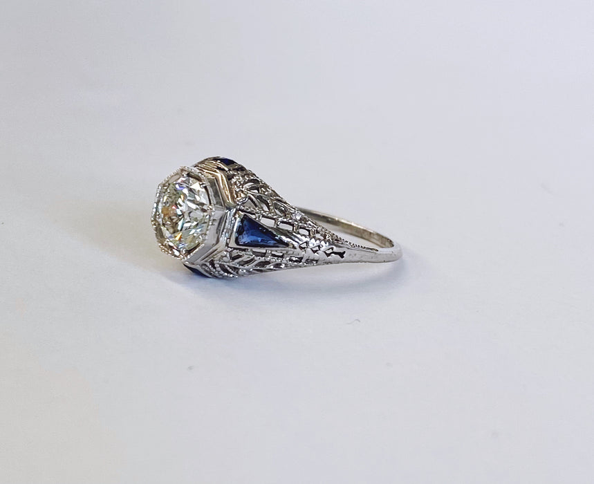 Filigree Sapphire and Diamond Ring