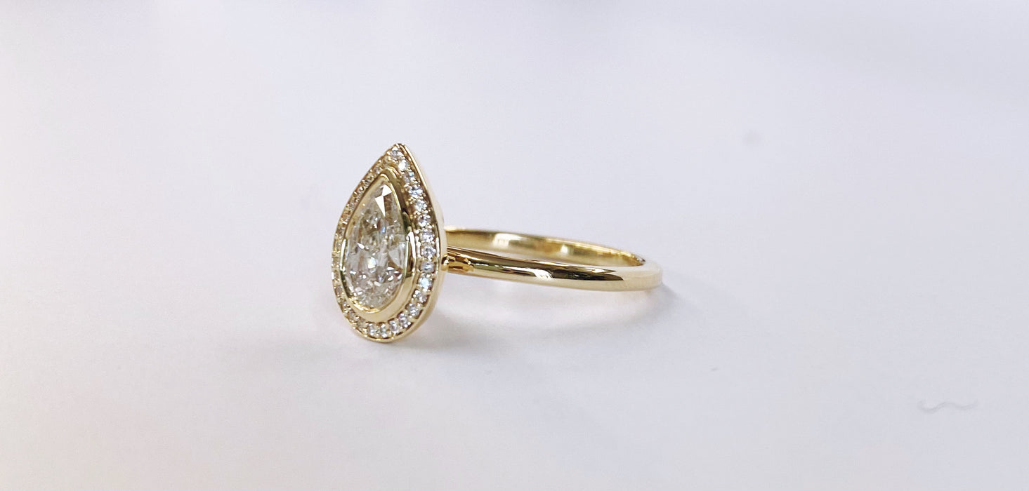Pear Shape Yellow Gold Halo Ring