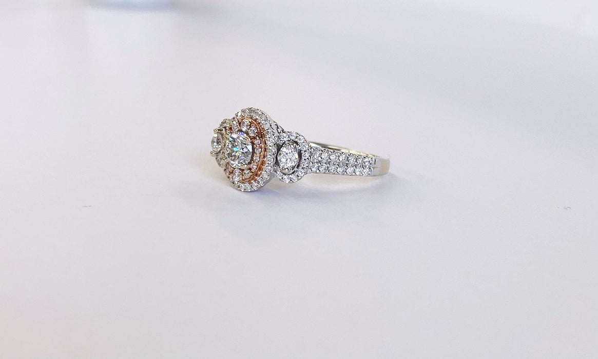 Oval Shape White and Rose Gold Halo Ring