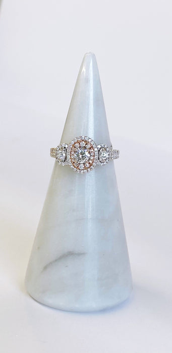 Oval Shape White and Rose Gold Halo Ring